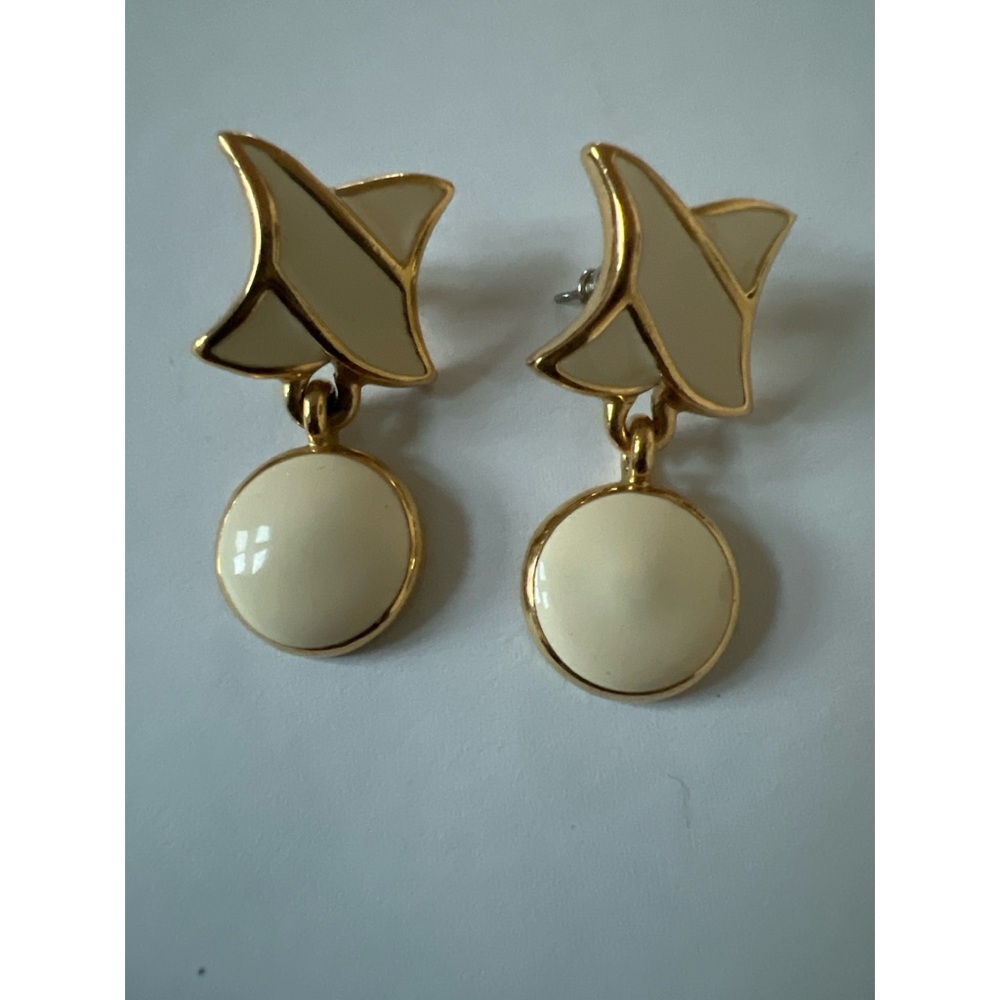 Napier Gold and Cream Geometric Drop Earrings